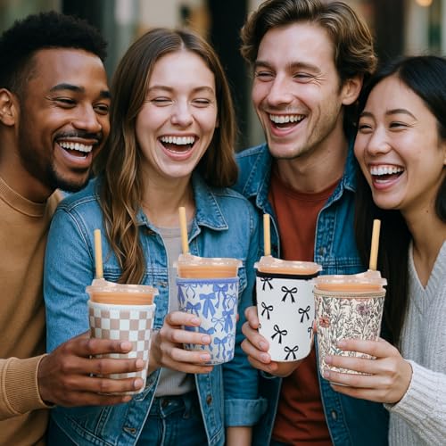 Reusable Insulated Neoprene Iced Coffee Cup Sleeve, Durable Drink Sleeve for Cold Beverages, Beverage Holder for Iced Coffee (Bloom Magic) - color: Bloom Magic