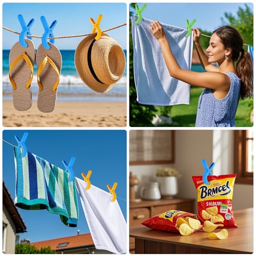 Beach Towel Clips Plastic Clothespins 12pcs Clothes Pins for Beach Chair Pool Chair - color: 6 Colors 12 Pcs