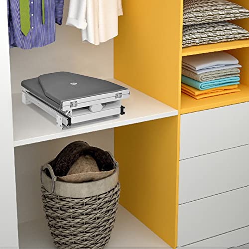 AKOZLIN Retractable Pull Out Ironing Board Closet Sliding Out Swivel Iron Board Mounted in Drawer with Heat Resistant Ironing Cover, Board Size: 31.88"*13", Gray