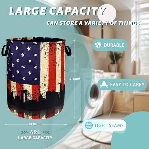 American Flag Laundry Basket Oxford Cloth Foldable Hamper 18.9x16.5 Inch - color: Retro American Flag Printed