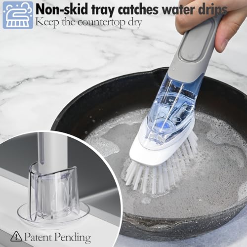 RIMAY Soap Dispensing Dish Brush Set with 2 Brush Refills and Holder - color: Gray