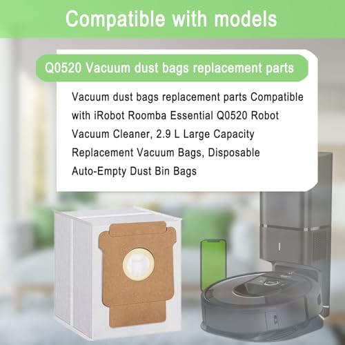 12 Pack Q0520 Vacuum Bags for iRobot Roomba Vacuum 2 Q0520 Essential Robot Vacuum Cleaner,Roomba 105 Combo/Vac,Plus 405 404 505 Combo Max 705 Vac,Max 705 Combo Robot,Disposable Auto-Empty Dust Bin Bag - color: 12 Pack Bags