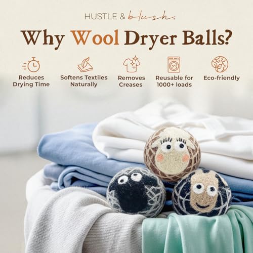 Fluff Ewes Wool Dryer Balls 3 Pack, Darks, XL - color: Darks, size: 3 Count (Pack of 1)