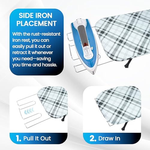 Metal Mesh Panel Tabletop Ironing Board | Foldable Iron Board | Heavy Duty Small Iron Board with Heat Resistant Cover and 100% Cotton 8mm Thicken Pad (Elegant) - color: Gray/White