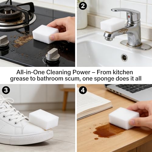 20 Pack Magic Cleaning Sponge Eraser Pads, Heavy Duty Melamine Foam for Kitchen Bathroom Walls, Multi-Purpose Scrub Sponge Remove Stains & Scuff Marks, No Chemical, Easy to Use & Reusable