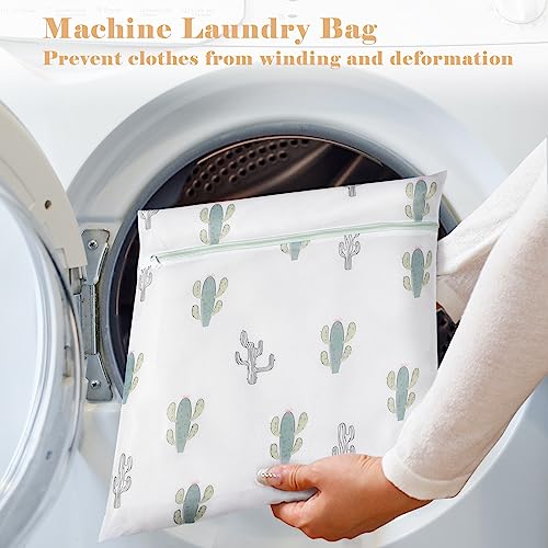 Durable Mesh Zipper Laundry Bags Machine Wash, 5-Piece Cactus Print - color: Cactus