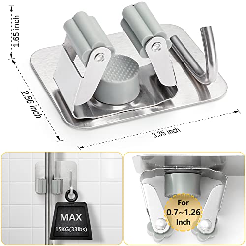 Stainless Steel Broom Holder, Self-Adhesive, 4 Gripper Positions, 4 Hooks, Light and Durable, Easy Installation, Ideal for Organizing Household Items