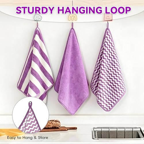 Microfiber Cleaning Cloths, 6 Pack Kitchen Towels & Dish Towels - color: Purple, size: 13.5“ X 29” - 6 Pack