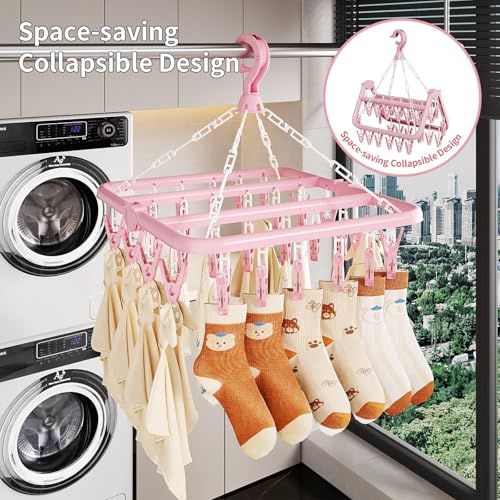Laundry Drying Rack with 32 Clips, Foldable, Light Blue - color: Light Blue