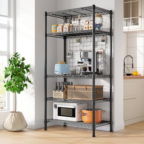 REIBII Wire Shelving Rack 5-Tier Metal Shelves for Storage Adjustable Garage Shelving Heavy Duty Storage Shelves for Storage Rack, 24" W X 14" D X 59" H - size: 5 Tier-14"D x 24"W x 59"H