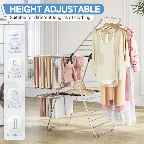 APEXCHASER Large Stainless Steel Clothes Drying Rack with 4 Wings - color: Regular Black, size: 4 Wings
