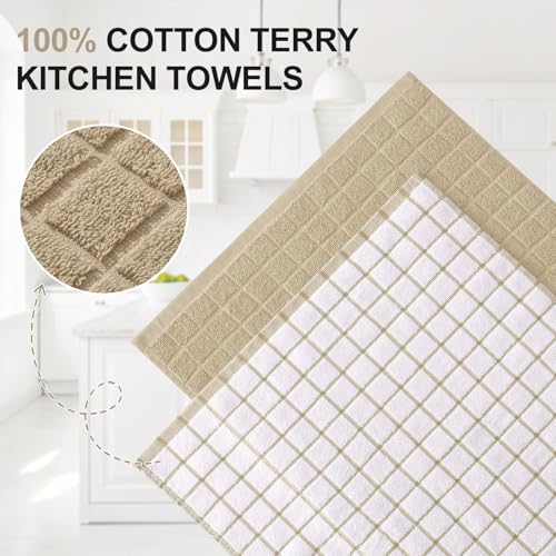 Homaxy Large Premium Cotton Kitchen Towels 16"x 28", 4 Pack, Tan - color: Tan, size: 16" X 28" - 4 Pack