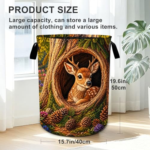 Deer Laundry Basket Foldable Oxford Laundry Hamper With Handle For Room Bathroom Bedroom - color: Deer