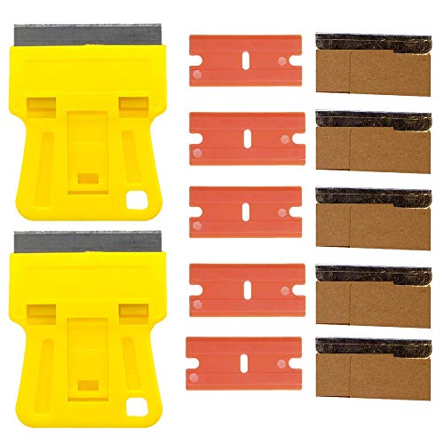 1.5 inch High Visibility Mini Razor Blade Scraper Glass Scraper Paint Window Scraper With 5 Metal Scraper Razor Blades 5 Dual Plastic Double Edge Razor Blades Removing Decal Stickers Old Glue - color: Set C