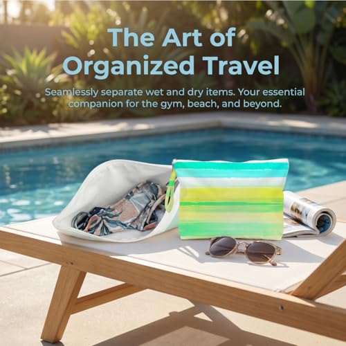 Fokongna Waterproof Reusable 2 Pack Wet Bag, Zipper Sealed Dry Wet Storage Pouch for Pool Beach Vacation Gym Workout Cosmetic Travel Toiletry Bag - color: Summer Stripe Set 04