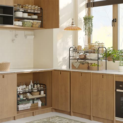 Under Sink Organizers and Storage,Expandable under cabinet organizer Shelf - size: 4 Panels and 4 Baskets