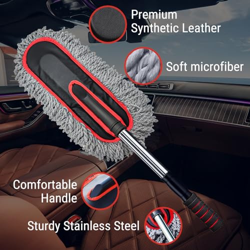 YeewayVeh 2-Pack Car Duster Kit, Microfiber Scratch-Free, Gray/Red - color: Gray / Red, size: 2 Pack