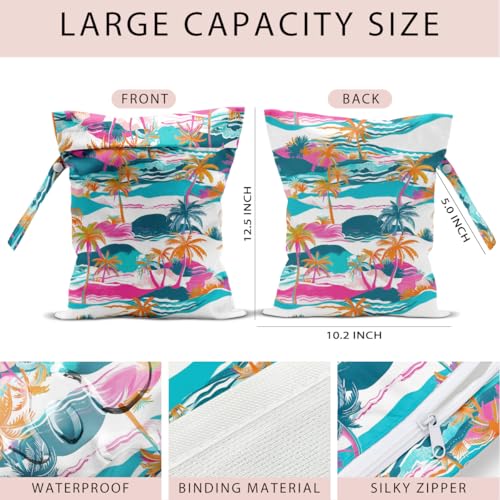 Swimsuit Bag Wet Bags for Travel Reusable Waterproof Dry Bags Diaper Bag Tropical Palm Beach Wet Bag for Swimsuit Towels Beach Gym 10.2×12.6 Inches - color: Tropical Palm Beach