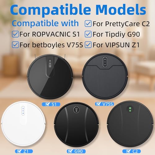 Accessories Kit for ROPVACNIC S1, for Tipdiy G90, for betboyles V75S, for VIPSUN Z1, for PrettyCare C2 Robot Vacuum Replacement Parts, 4 Side Brush, 2 HEPA Filter, 2 Mop Pad - color: Set B