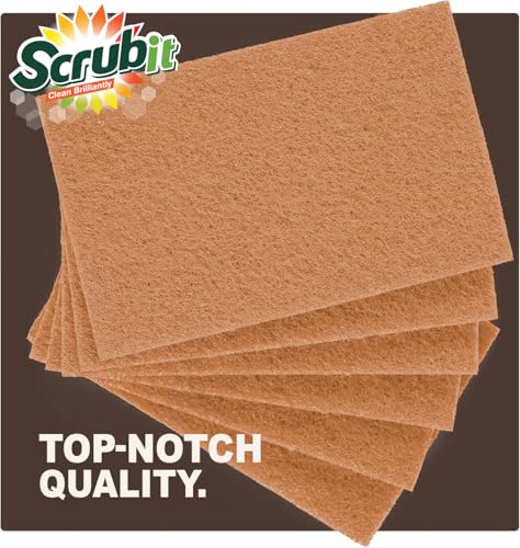 SCRUBIT 100 Pack Natural Scouring Pads - Heavy Duty Scrubbing Pads for Dishes - Non-Scratch - Reusable - Natural, Eco-Friendly, Biodegradable Sisal Brown Sponges for Dishes, Compostable - color: Natural Brown