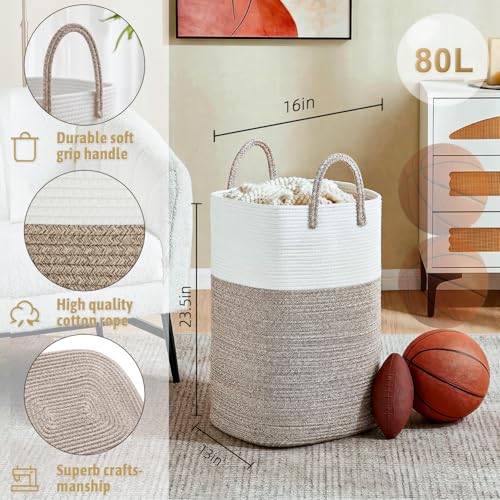 Artfeel Laundry Basket,Woven Cotton Rope Laundry Hamper,60L Versatile Storage for Dirty Clothes,Baby Toys,and Blankets in Bathroom, Nursery,and Living Room - color: Brown, size: 80L