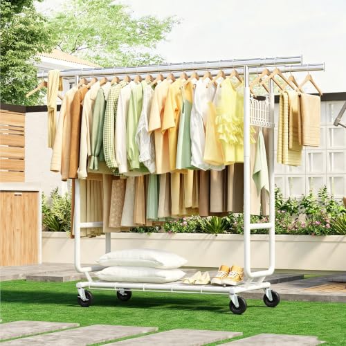 Gewudraw Heavy Duty Clothes Rack Load 900 LBS Double Rod Garment Rack,White - color: White, style: Double Rod