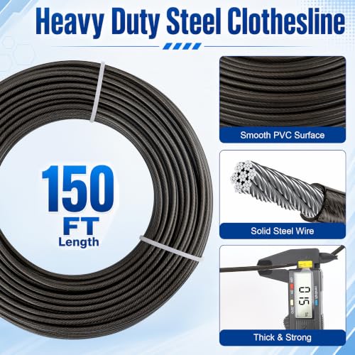 Outdoor Clothesline Kit, Metal Clothes line Pulley Kit for Outside - color: Black