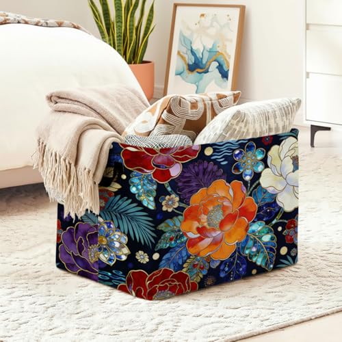 Modern Floral Foldable Laundry Basket Hamper with Handles, 56L Large Capacity Toy Storage Organizer, Collapsible Clothes Hamper for Home Decor and Bedroom Organization. - color: Modern Floral