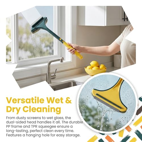 Window Cleaning Brush Screens and Glass Wet and Dry 2 in 1 Versatile Tool Yellow-Green - color: Yellow-green