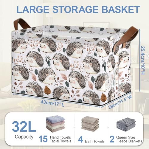 Cute Hedgehog Storage Basket,Leaf Collapsible Storage Bin Cubes for Living Room Bedroom Blankets Home Storage 17x11.5x10Inch - color: Cute Hedgehog Leaf