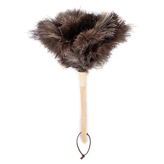 YF-ANEN Dust Artifact Ostrich Feather Duster, Natural Ostrich Feather with Wooden Handle and Eco-Friendly Reusable Duster Cleaning Supplies, Brown