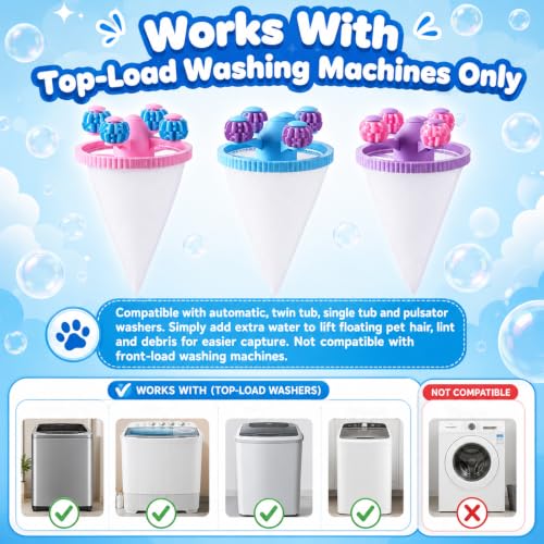 3Pack Washing Machine Hair Filter Mesh Bags,Washing Machine Conical Lint Collectors,Floating Filter,Reusable Washing Machine Hair Collectors for Cat and Dog Hair (3)