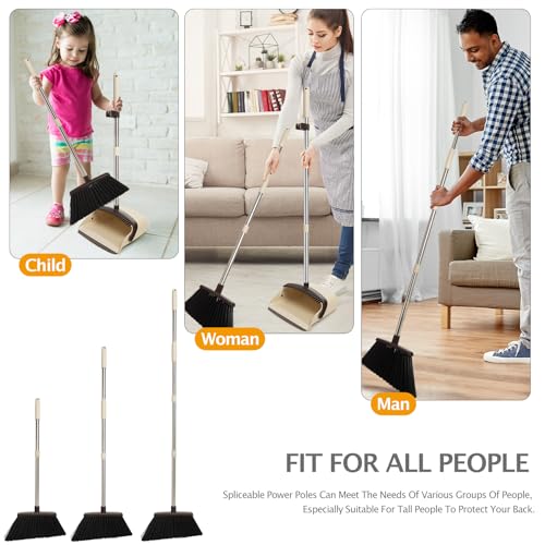 Broom and Dustpan Combo Set,55" Long Handle,Beige - color: Beige