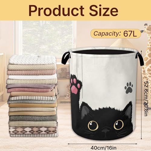 Black Cat Collapsible Laundry Hamper with Handles,Cute Paw Oxford Cloth Laundry Basket,Storage Organizer for Bathroom Bedroom Laundry Room - color: Black Cat,Cute Paw