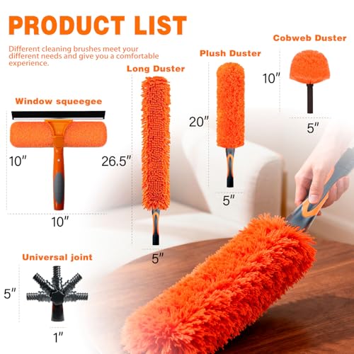20FT High Reach Duster Cleaning Kit with 5-13 FTExtension Pole, High Ceiling Fan Cleaner Duster Tool for Fan Blades, Extendable Reusable Cobweb, Feather, Window Cleaning Squeegee Kit (12FT) - size: 12FT