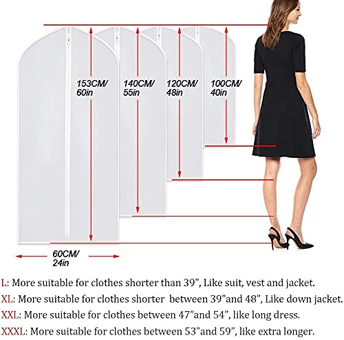Garment Bags for Hanging Clothes 24" x 60" Coat Covers for Closet Foldable Washable Dress Bags for Hanging Clothes for Long Dress Dance Costumes Suits Gowns Coats - color: White, size: 24''X60''