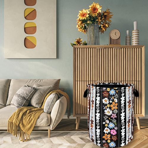 Boho Flowers Laundry Basket Oxford Cloth Foldable Hamper 18.9x16.5 Inch - color: Boho Stripe Of Colorful Flowers