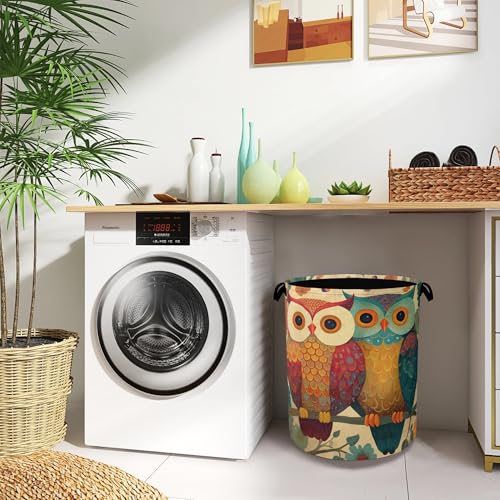 Cute Owl Laundry Basket,Foldable with Handles Tote Bag Oxford Cloth for Bathroom Bedroom Dirty Clothes Storage Bucket 16" x 20.8" - color: Cute Owl