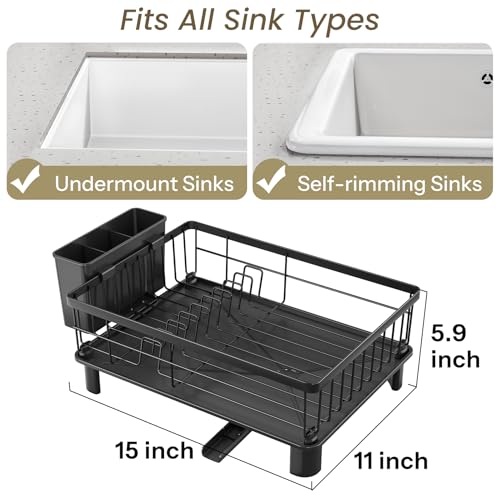 SNTD Dish Drying Rack for Small Kitchen Counter, 11" W x 15" L, Black - color: Black, size: 11" W x 15" L