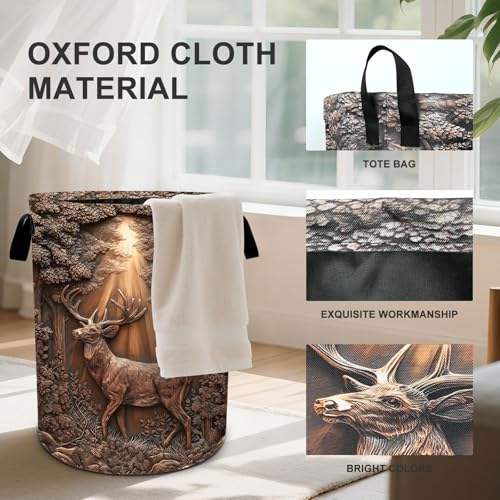 Deer Sunshine Laundry Basket Collapsible Oxford Cloth Fabric Hamper,Tote Bag Portable Storage Bin for Bedroom Bathroom Laundry Room 19.6x15.7 Inch - color: Deer Sunshine