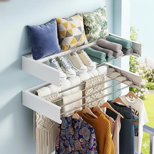 Wall Mounted Clothes Drying Rack 31.5" Foldable, 60 lb for Laundry & Apt