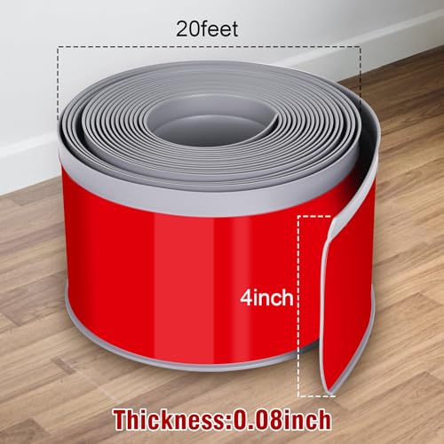 Vinyl Baseboard Molding Trim 4 Inch x 20 Feet Peel and Stick Baseboard Trim Flexible PVC Cove Base Moulding Self-Adhesive Trim for Garage Bathroom Cabinet Floor Walls, Gray - color: Gray, size: 4Inch x 20Ft
