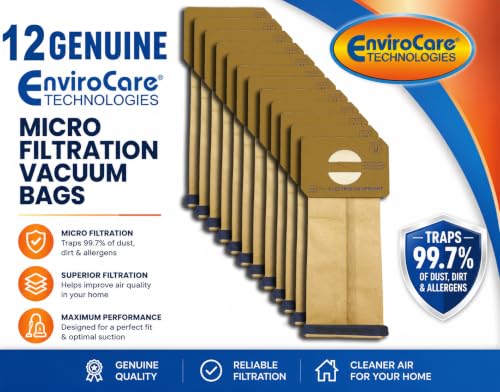 EnviroCare Replacement Micro Filtration Vacuum Cleaner Dust Bags made to fit Electrolux Upright Style U and ProTeam Prolux, ProCare & ProForce Uprights 12 pack