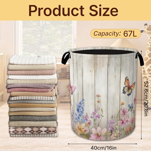 Collapsible Laundry Basket,Rustic Floral Waterproof Oxford Cloth Hamper with Handles,Butterfly Garden 16 x 20.8 Inch Portable Storage Organizer for Laundry Room Bedroom - color: Rustic Floral,Butterfly Garden