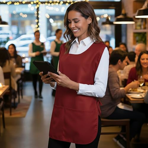 Xeoxarel Unisex Cobbler Apron with 3 Deep Pockets, Smock Vest Apron - color: 7 Pack - Red