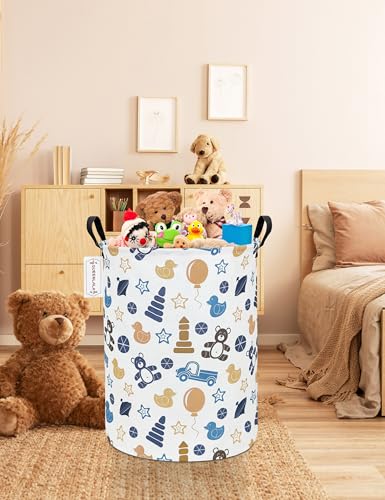QUEENLALA Large Foldable Round Storage Basket Laundry Hamper, Colorful Bear - color: Round-Colorful Bear