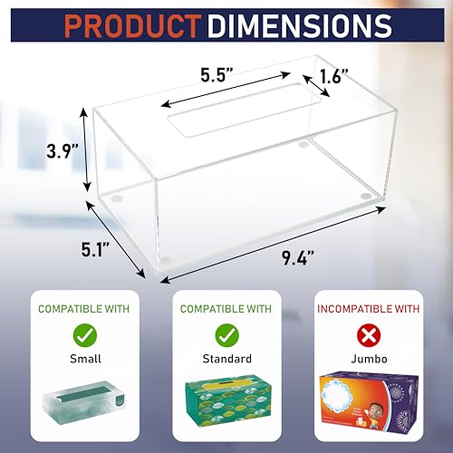 Acrylic Tissue Box Holder, Clear Dispenser for Facial Tissues, Napkins, and Dryer Sheets. Perfect for Bathrooms, Desks, Countertops, Vanities, Bedrooms, and Nightstands (Rectangle, Clear) - color: Clear, size: Rectangle