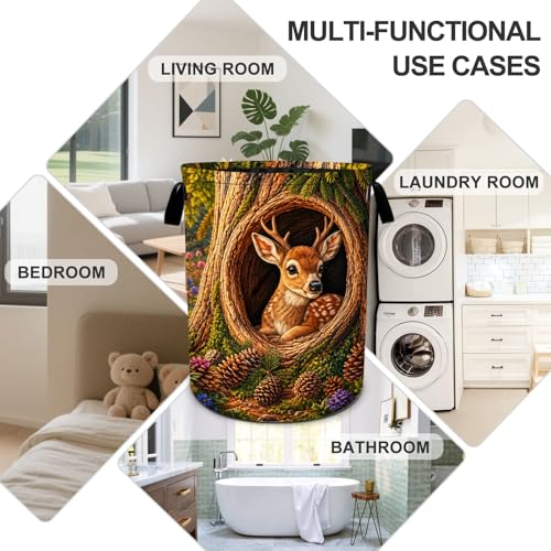Deer Laundry Basket Foldable Oxford Laundry Hamper With Handle For Room Bathroom Bedroom - color: Deer