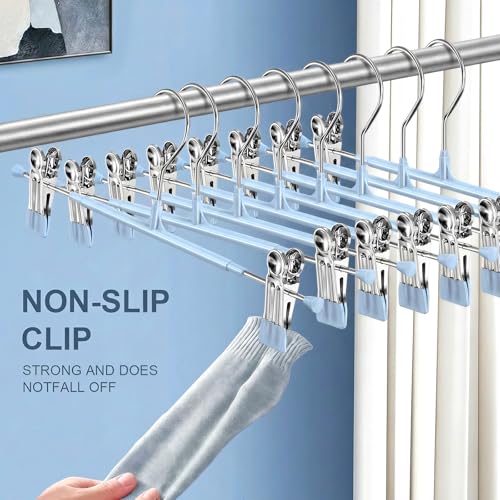 POZEAN Pants Hangers with Clips for Women 30 Pack, 12Inch Adjustable Heavy Duty Skirt Hangers, Space Saving Non-Slip Shorts Jeans Trousers Clothes Hangers, Blue - color: Blue, size: 30Pack
