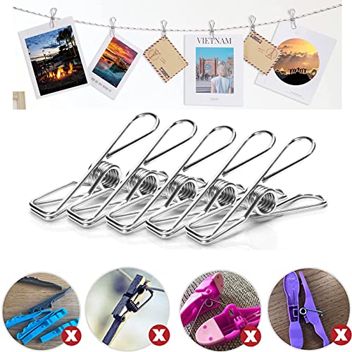 Clothes Pegs Clips, 60 Pack Rustproof Stainless Steel Clothes Laundry Pegs for Washing Line, Strong Grip Washing Line Pegs Clips for Snack Bags, Towels, Picture, Paper, Kitchen, Office - size: 60PACK-5CM